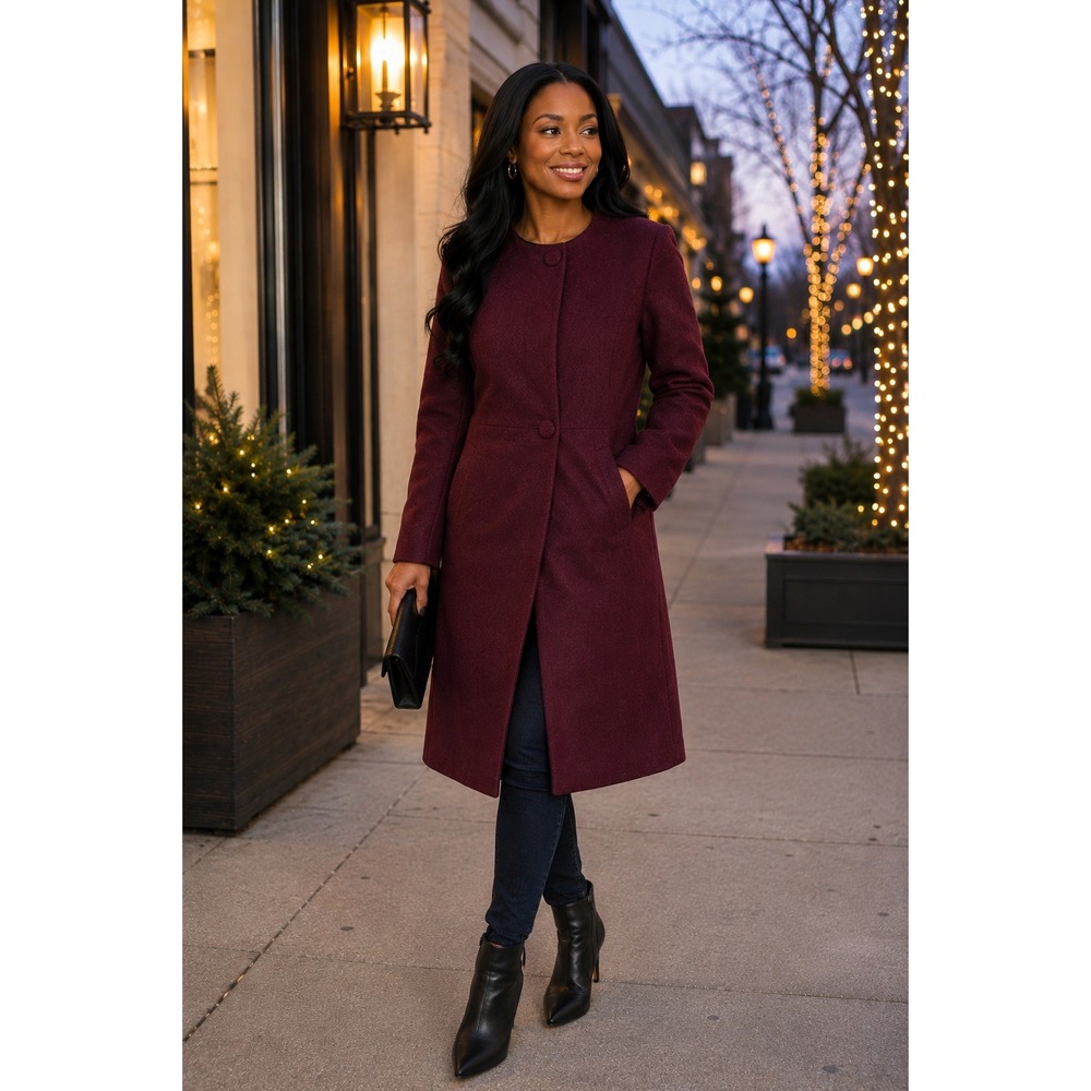 Club Monaco Gabita Burgundy Wool Blend Coat Women's M NWT